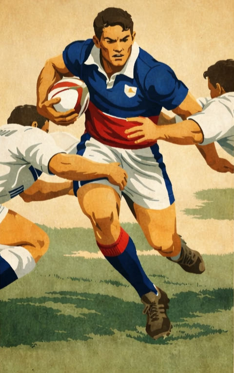 Vintage rugby tackle